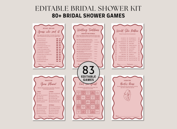 Elegant Pink & Red Wavy Bridal Shower Games for Modern Celebrations