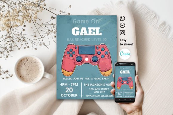 Red Video Game Gaming Kids Invitation: A Playful Design Asset
